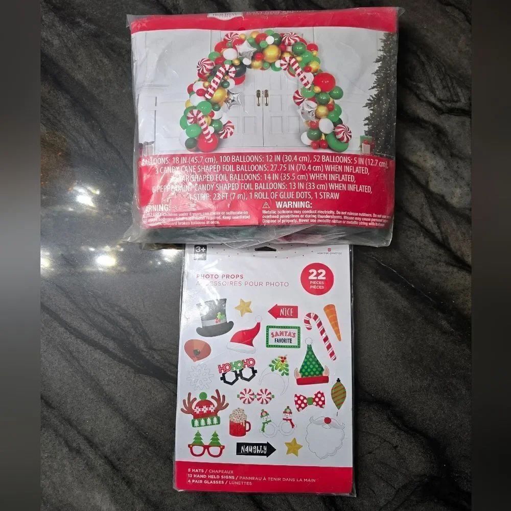 Christmas Balloon Arch Kit Decor 194 pc and Photo Props 22 pc set Party Bundle